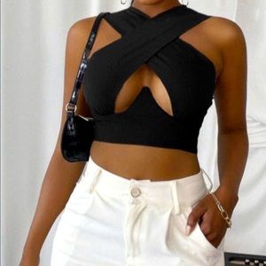 Black Cropped Cross Top